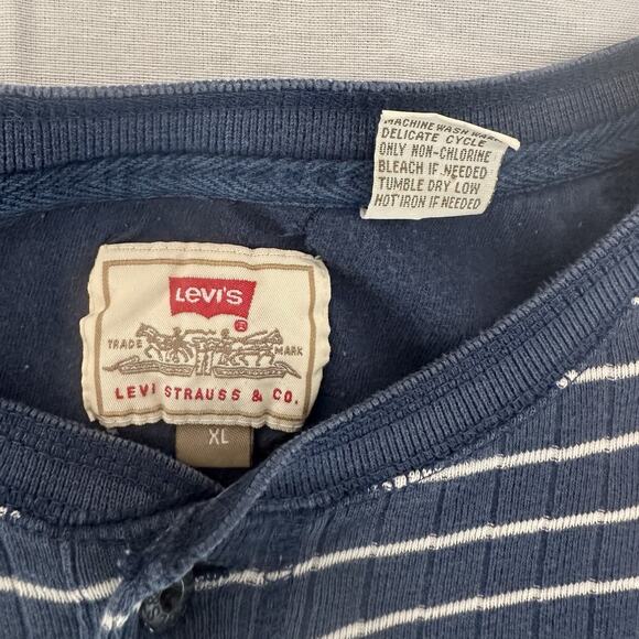 Levi‎ Strauss Pullover Short Sleeve Blue Stripe Shirt XL - Picture 3 of 9